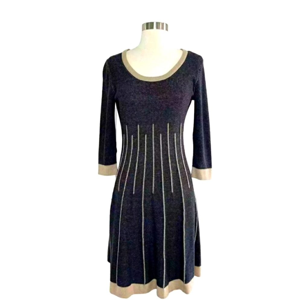 Nine West knit Sweater Skater Dress 3/4 Sleeves Cotton Blend